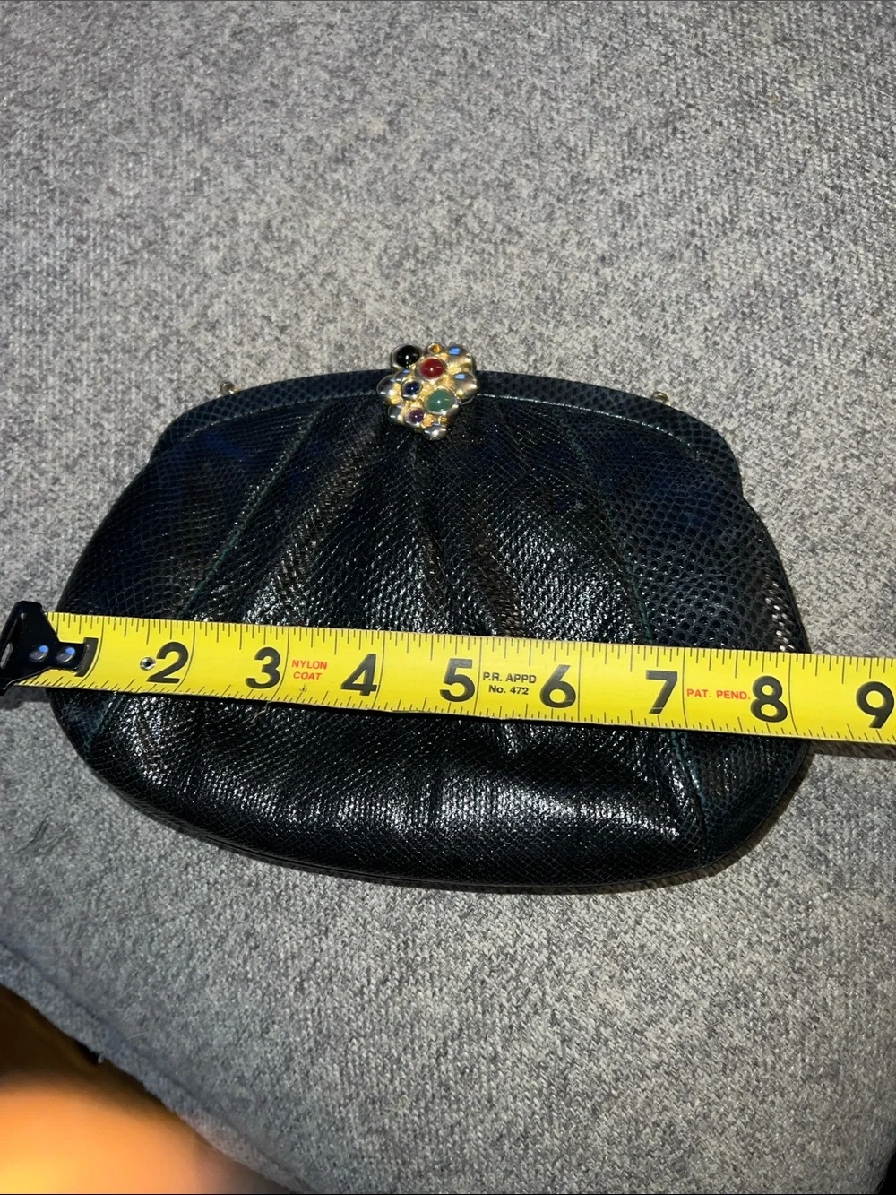 Vintage Judith Lieber Black Lizard Clutch with Multistone Kiss-Lock GUC